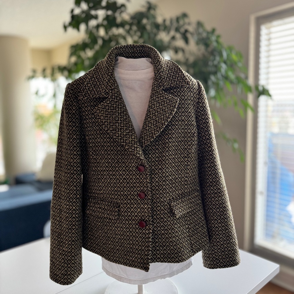 A&K Designs Wool Blend Jacquard Blazer Jacket XL Structured Tailored Fall Winter - Picture 2 of 7